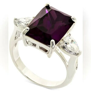 Emerald Cut Charter Club Crystal Ring in Silver Plate 5,6,7 sizes NWT